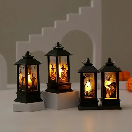 Halloween Decorations Led Candle Light Vintage Witch Castle Pumpkin Ghost Hanging LED Lantern Lamp Haloween Party Decor Supplies