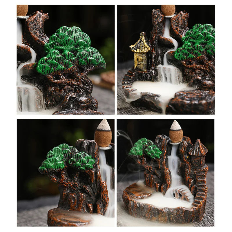 Creative High Mountain Flowing Resin Back Flow Incense Holder Waterfall Incense Burner Home Indoor Decor Aromatherapy Ornament