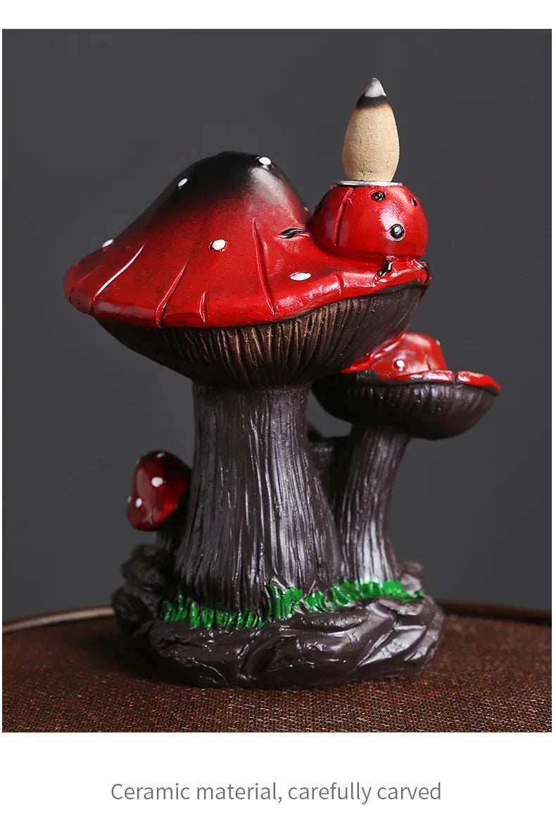 1Piece Resin Home Ornaments Mushroom Waterfall Backflow Incense Burner Incense Holder Censer Home Decor (Without Incense)