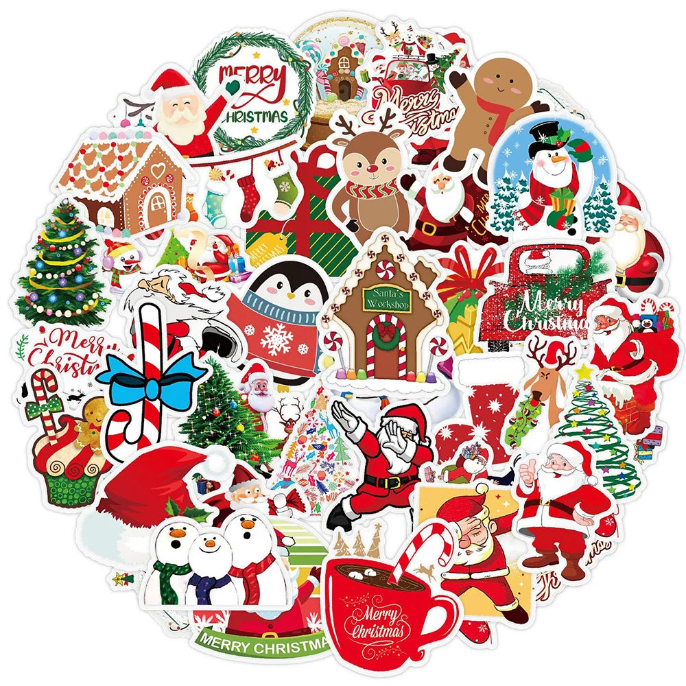 10/30/50PCS Cute Christmas Santa Tree Cookies Stickers DIY Laptop Luggage Skateboard Graffiti Decals Fun for Kid Toys Gift