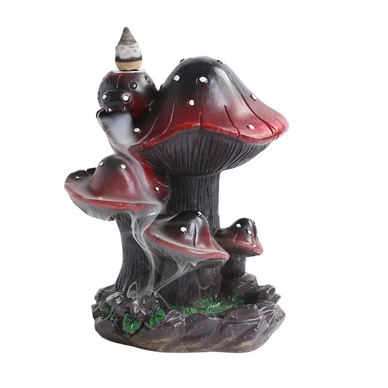 1Piece Resin Home Ornaments Mushroom Waterfall Backflow Incense Burner Incense Holder Censer Home Decor (Without Incense)