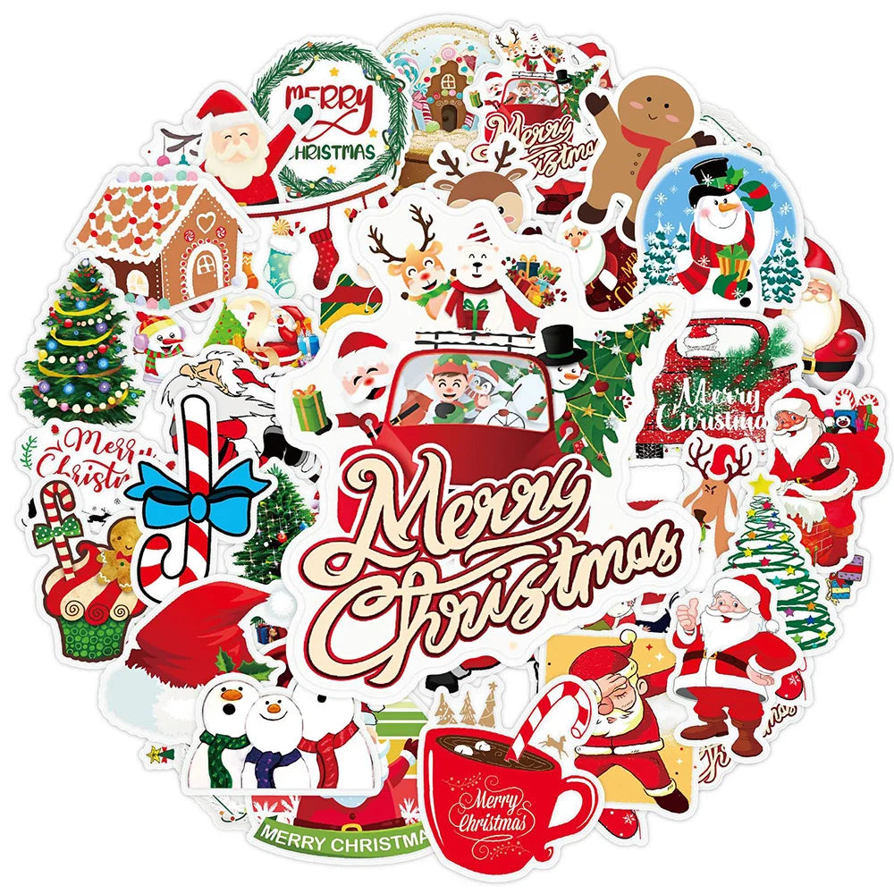 10/30/50PCS Cute Christmas Santa Tree Cookies Stickers DIY Laptop Luggage Skateboard Graffiti Decals Fun for Kid Toys Gift