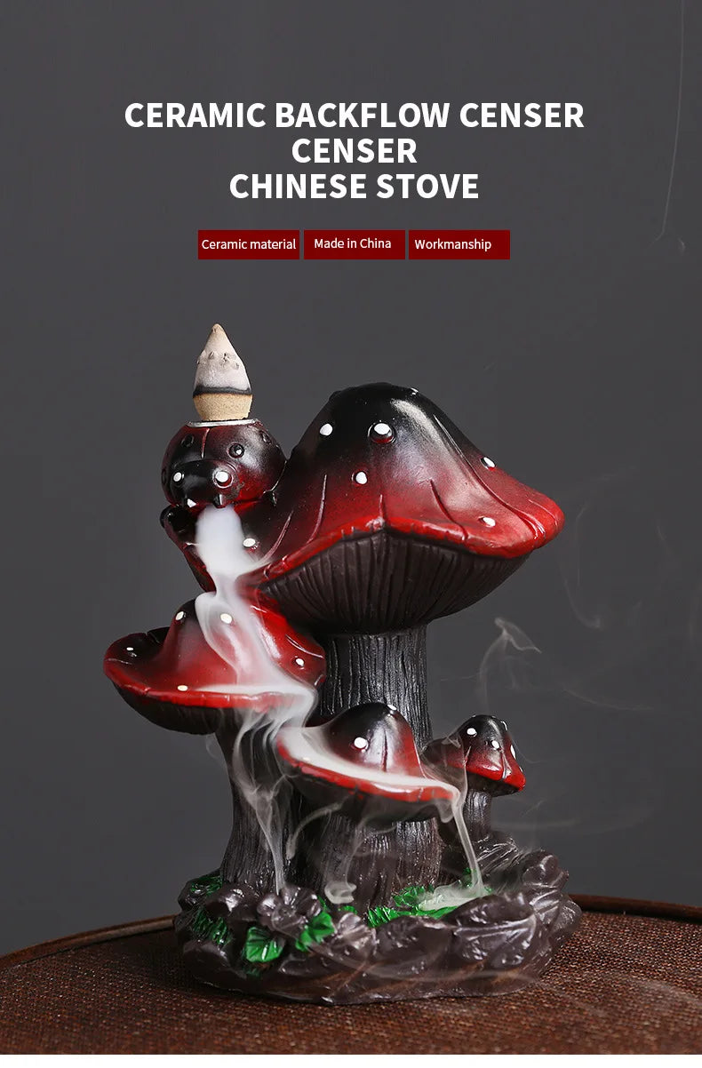 1Piece Resin Home Ornaments Mushroom Waterfall Backflow Incense Burner Incense Holder Censer Home Decor (Without Incense)