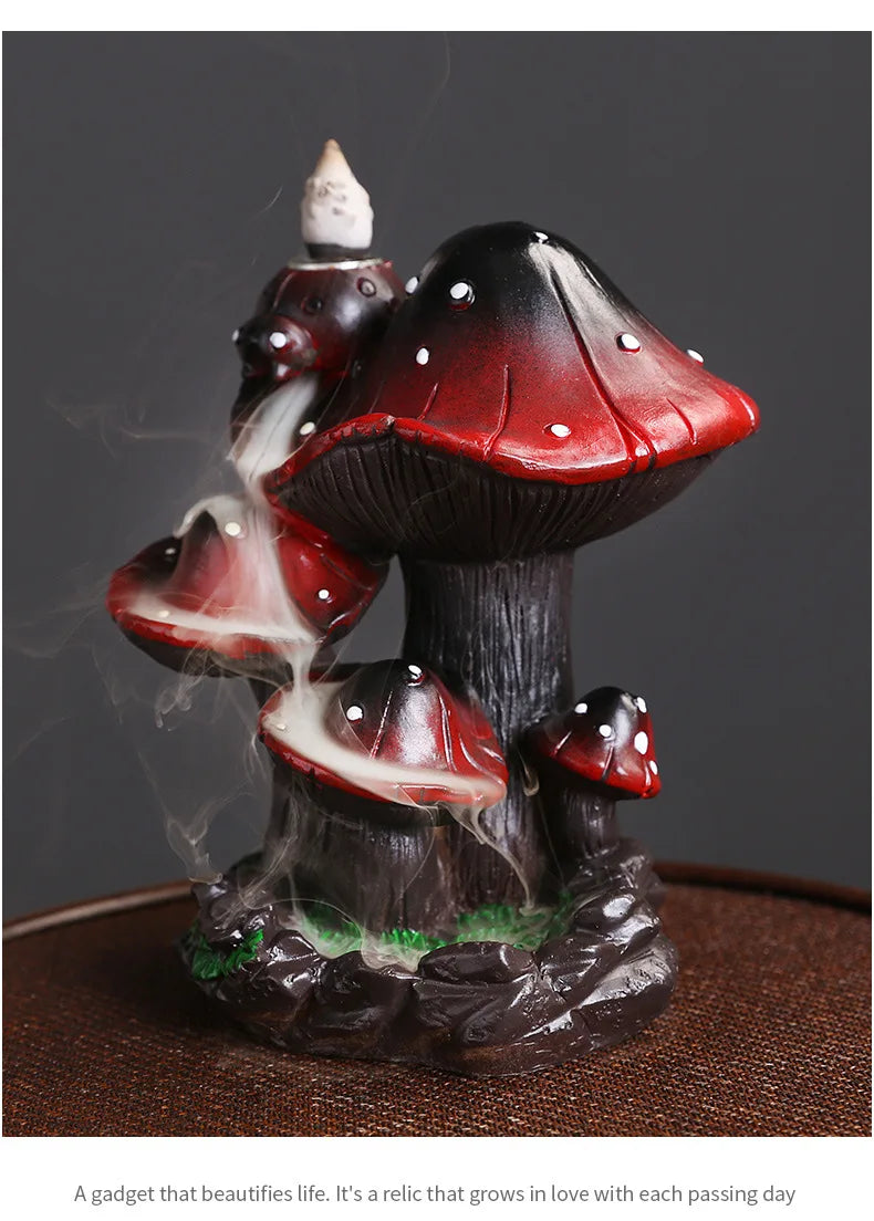 1Piece Resin Home Ornaments Mushroom Waterfall Backflow Incense Burner Incense Holder Censer Home Decor (Without Incense)