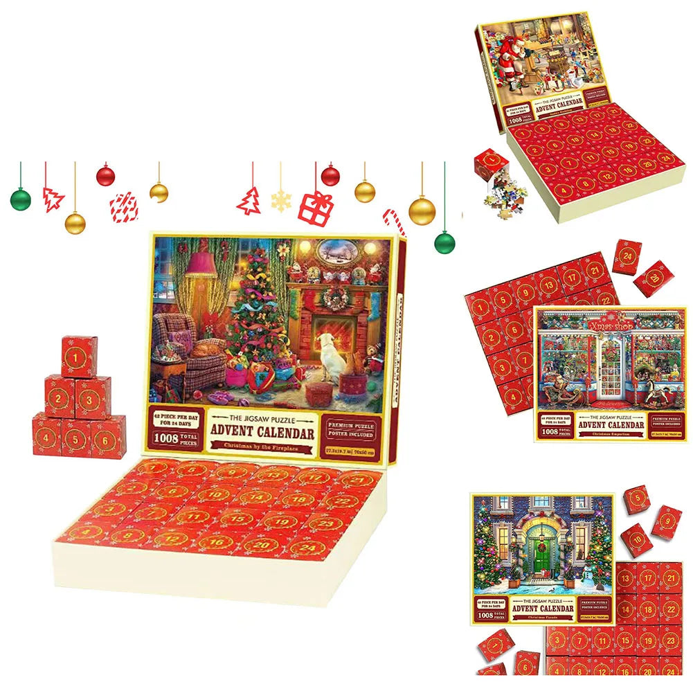 Christmas Advent Calendar Jigsaw Puzzles 24 Days Countdown Calendars 1008 Pieces Puzzle For Kids Stocking Stuffer Xmas Gifts