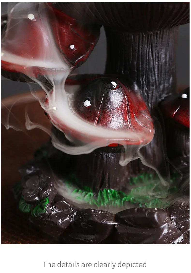 1Piece Resin Home Ornaments Mushroom Waterfall Backflow Incense Burner Incense Holder Censer Home Decor (Without Incense)