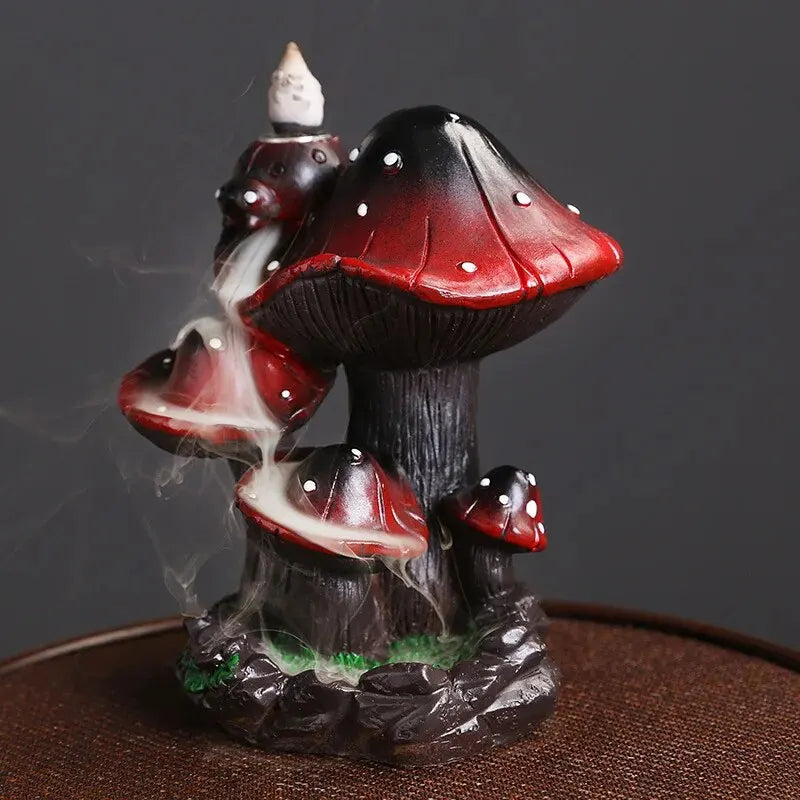 1Piece Resin Home Ornaments Mushroom Waterfall Backflow Incense Burner Incense Holder Censer Home Decor (Without Incense)