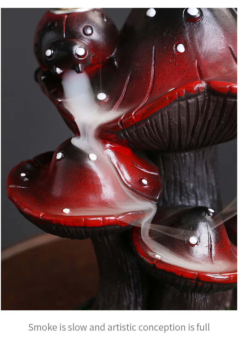 1Piece Resin Home Ornaments Mushroom Waterfall Backflow Incense Burner Incense Holder Censer Home Decor (Without Incense)