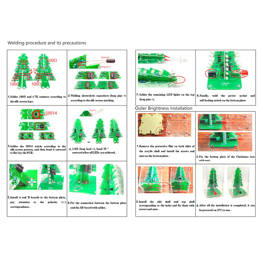 DIY 3D Christmas Tree Soldering Practice Colorful LED Flashing LED RGB Electronic Science Assemble Kit DIY Christmas Trees