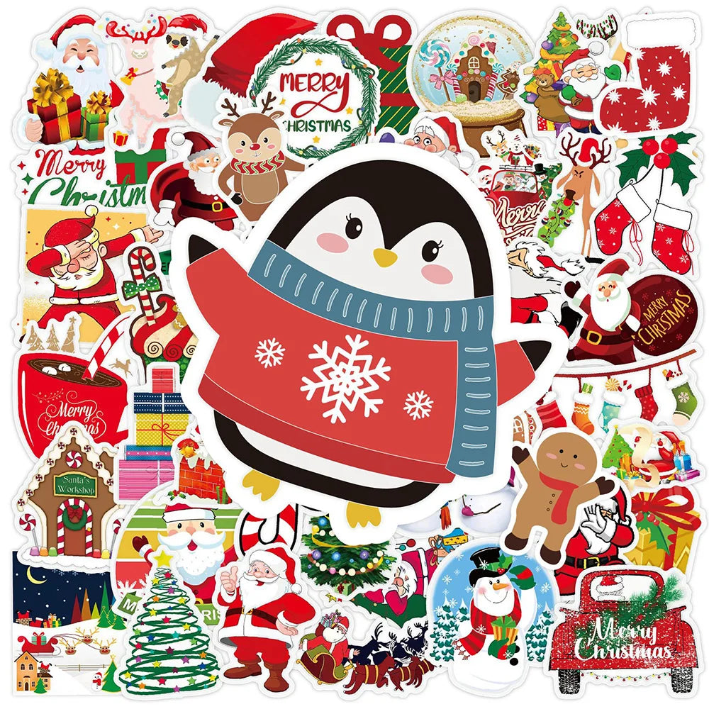 10/30/50PCS Cute Christmas Santa Tree Cookies Stickers DIY Laptop Luggage Skateboard Graffiti Decals Fun for Kid Toys Gift