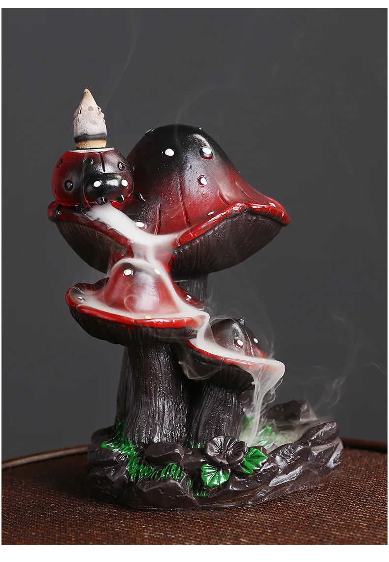 1Piece Resin Home Ornaments Mushroom Waterfall Backflow Incense Burner Incense Holder Censer Home Decor (Without Incense)