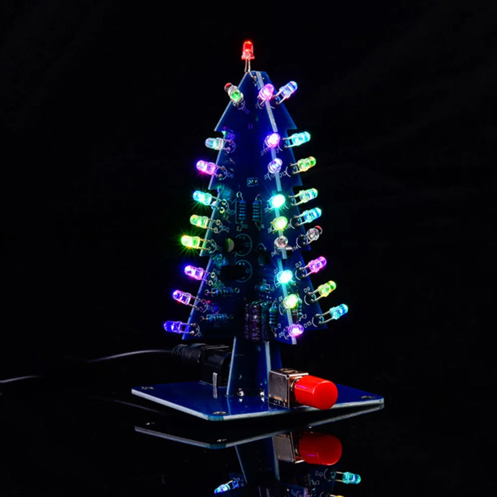 DIY 3D Christmas Tree Soldering Practice Colorful LED Flashing LED RGB Electronic Science Assemble Kit DIY Christmas Trees