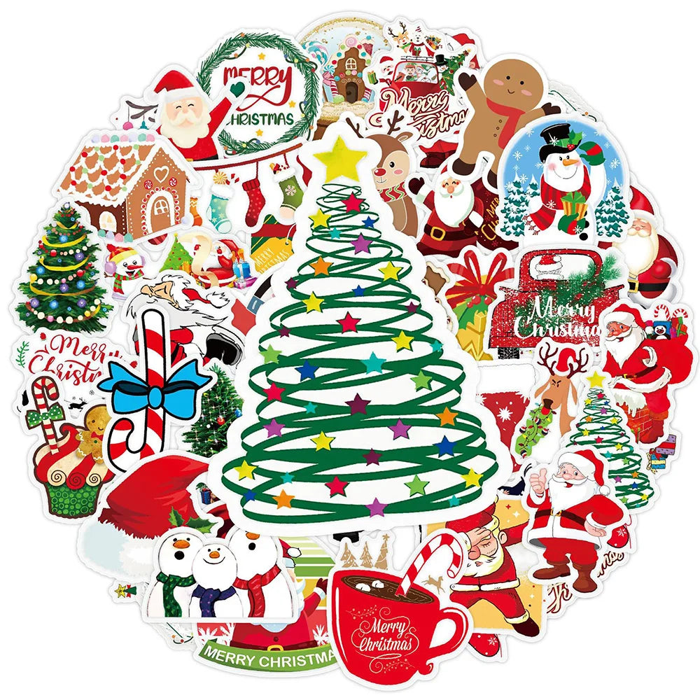 10/30/50PCS Cute Christmas Santa Tree Cookies Stickers DIY Laptop Luggage Skateboard Graffiti Decals Fun for Kid Toys Gift