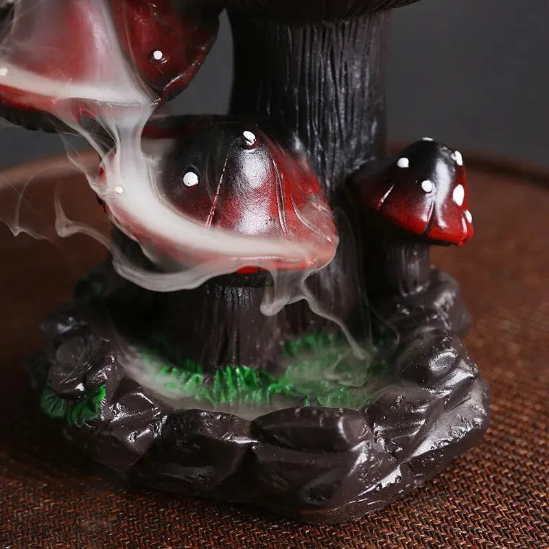 1Piece Resin Home Ornaments Mushroom Waterfall Backflow Incense Burner Incense Holder Censer Home Decor (Without Incense)